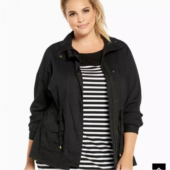 Torrid Jacket Womens 2X Black Utility Twill Roll Tab Sleeve Preppy Casual Boho - Picture 1 of 10